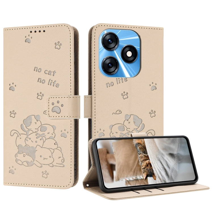 Embossed Kitten Phone Leather Case with Lanyard, For Tecno Spark 20 Pro+ 4G, For Tecno Spark 20 Pro, For Tecno Spark Go 2024 4G, For Tecno Pova 5 Pro, For Tecno Pova 5, For Tecno Camon 20 Premier, For Tecno Camon 20 Pro 5G                              ...
