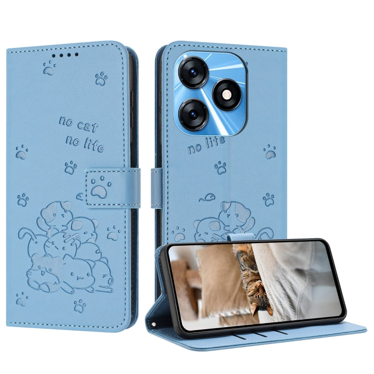Embossed Kitten Phone Leather Case with Lanyard, For Tecno Spark 20 Pro+ 4G, For Tecno Spark 20 Pro, For Tecno Spark Go 2024 4G, For Tecno Pova 5 Pro, For Tecno Pova 5, For Tecno Camon 20 Premier, For Tecno Camon 20 Pro 5G                              ...