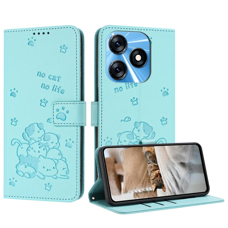 Embossed Kitten Phone Leather Case with Lanyard, For Tecno Spark 20 Pro+ 4G, For Tecno Spark 20 Pro, For Tecno Spark Go 2024 4G, For Tecno Pova 5 Pro, For Tecno Pova 5, For Tecno Camon 20 Premier, For Tecno Camon 20 Pro 5G                              ...