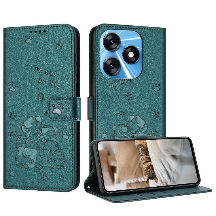 Embossed Kitten Phone Leather Case with Lanyard, For Tecno Spark 20 Pro+ 4G, For Tecno Spark 20 Pro, For Tecno Spark Go 2024 4G, For Tecno Pova 5 Pro, For Tecno Pova 5, For Tecno Camon 20 Premier, For Tecno Camon 20 Pro 5G                              ...
