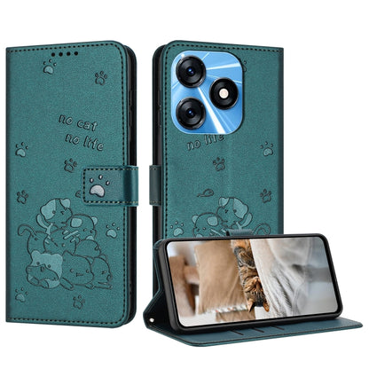 Embossed Kitten Phone Leather Case with Lanyard, For Tecno Spark 20 Pro+ 4G, For Tecno Spark 20 Pro, For Tecno Spark Go 2024 4G, For Tecno Pova 5 Pro, For Tecno Pova 5, For Tecno Camon 20 Premier, For Tecno Camon 20 Pro 5G                              ...