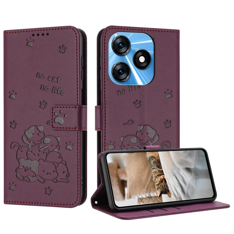 Embossed Kitten Phone Leather Case with Lanyard, For Tecno Spark 20 Pro+ 4G, For Tecno Spark 20 Pro, For Tecno Spark Go 2024 4G, For Tecno Pova 5 Pro, For Tecno Pova 5, For Tecno Camon 20 Premier, For Tecno Camon 20 Pro 5G                              ...