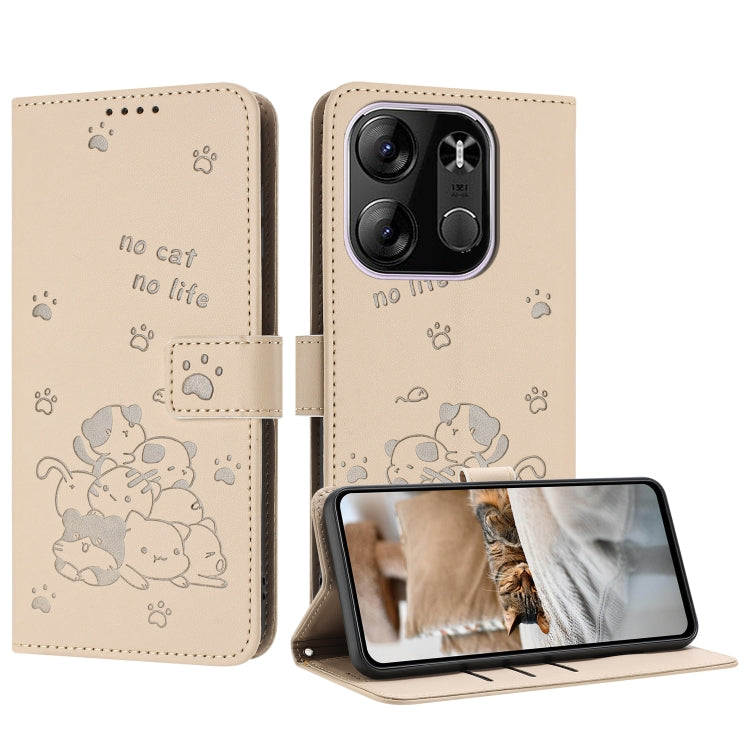 Embossed Kitten Phone Leather Case with Lanyard, For Tecno Spark 20 Pro+ 4G, For Tecno Spark 20 Pro, For Tecno Spark Go 2024 4G, For Tecno Pova 5 Pro, For Tecno Pova 5, For Tecno Camon 20 Premier, For Tecno Camon 20 Pro 5G                              ...