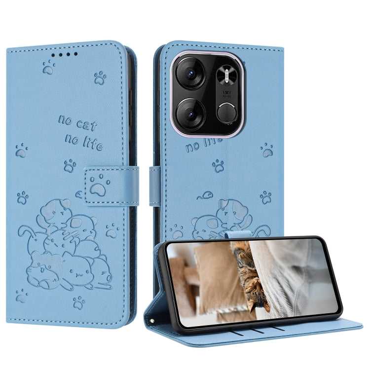 Embossed Kitten Phone Leather Case with Lanyard, For Tecno Spark 20 Pro+ 4G, For Tecno Spark 20 Pro, For Tecno Spark Go 2024 4G, For Tecno Pova 5 Pro, For Tecno Pova 5, For Tecno Camon 20 Premier, For Tecno Camon 20 Pro 5G                              ...