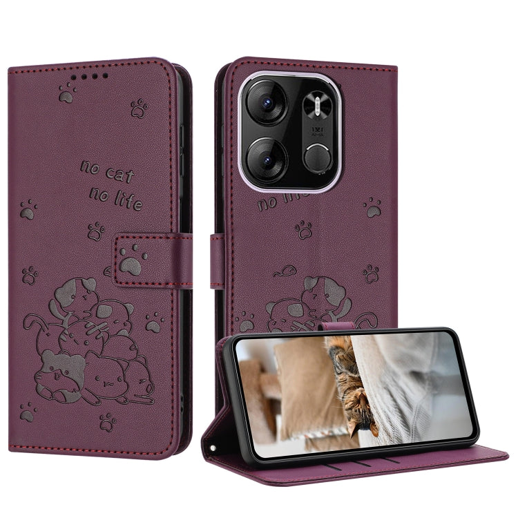 Embossed Kitten Phone Leather Case with Lanyard, For Tecno Spark 20 Pro+ 4G, For Tecno Spark 20 Pro, For Tecno Spark Go 2024 4G, For Tecno Pova 5 Pro, For Tecno Pova 5, For Tecno Camon 20 Premier, For Tecno Camon 20 Pro 5G                              ...