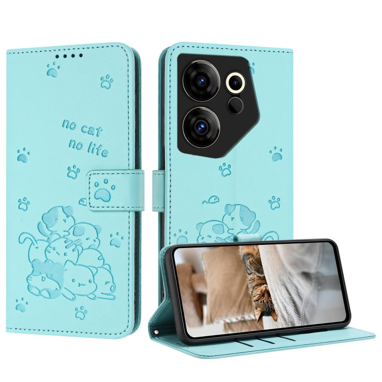 Embossed Kitten Phone Leather Case with Lanyard, For Tecno Spark 20 Pro+ 4G, For Tecno Spark 20 Pro, For Tecno Spark Go 2024 4G, For Tecno Pova 5 Pro, For Tecno Pova 5, For Tecno Camon 20 Premier, For Tecno Camon 20 Pro 5G                              ...