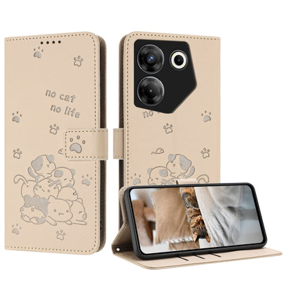 Embossed Kitten Phone Leather Case with Lanyard, For Tecno Spark 20 Pro+ 4G, For Tecno Spark 20 Pro, For Tecno Spark Go 2024 4G, For Tecno Pova 5 Pro, For Tecno Pova 5, For Tecno Camon 20 Premier, For Tecno Camon 20 Pro 5G                              ...
