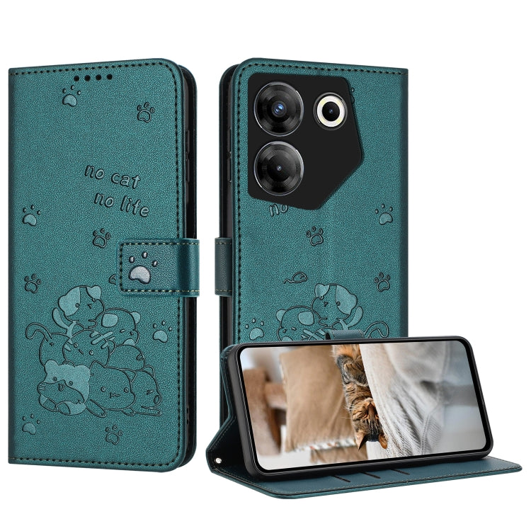 Embossed Kitten Phone Leather Case with Lanyard, For Tecno Spark 20 Pro+ 4G, For Tecno Spark 20 Pro, For Tecno Spark Go 2024 4G, For Tecno Pova 5 Pro, For Tecno Pova 5, For Tecno Camon 20 Premier, For Tecno Camon 20 Pro 5G                              ...