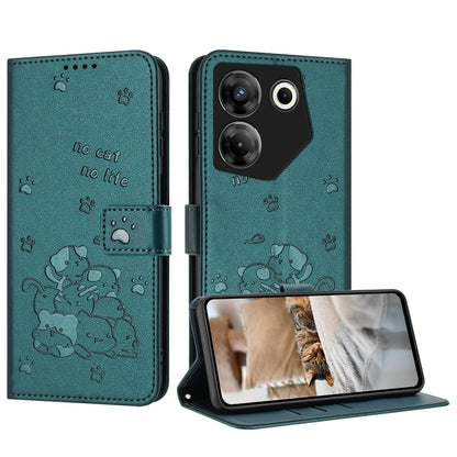 Embossed Kitten Phone Leather Case with Lanyard, For Tecno Spark 20 Pro+ 4G, For Tecno Spark 20 Pro, For Tecno Spark Go 2024 4G, For Tecno Pova 5 Pro, For Tecno Pova 5, For Tecno Camon 20 Premier, For Tecno Camon 20 Pro 5G                              ...