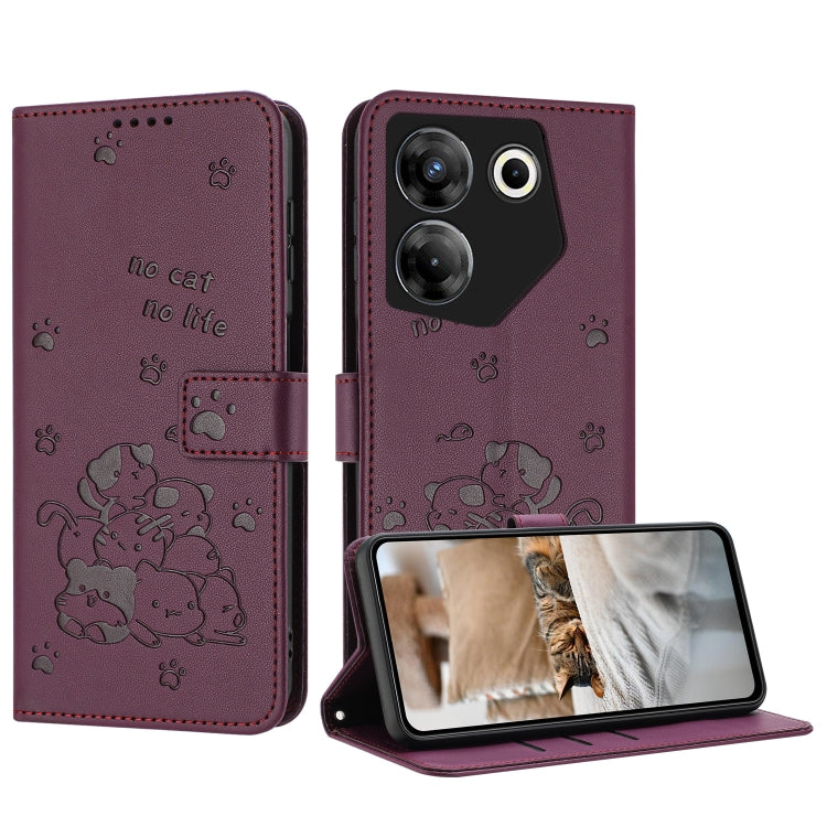 Embossed Kitten Phone Leather Case with Lanyard, For Tecno Spark 20 Pro+ 4G, For Tecno Spark 20 Pro, For Tecno Spark Go 2024 4G, For Tecno Pova 5 Pro, For Tecno Pova 5, For Tecno Camon 20 Premier, For Tecno Camon 20 Pro 5G                              ...