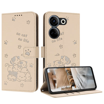 Embossed Kitten Phone Leather Case with Lanyard, For Tecno Spark 20 Pro+ 4G, For Tecno Spark 20 Pro, For Tecno Spark Go 2024 4G, For Tecno Pova 5 Pro, For Tecno Pova 5, For Tecno Camon 20 Premier, For Tecno Camon 20 Pro 5G                              ...