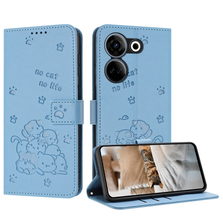 Embossed Kitten Phone Leather Case with Lanyard, For Tecno Spark 20 Pro+ 4G, For Tecno Spark 20 Pro, For Tecno Spark Go 2024 4G, For Tecno Pova 5 Pro, For Tecno Pova 5, For Tecno Camon 20 Premier, For Tecno Camon 20 Pro 5G                              ...