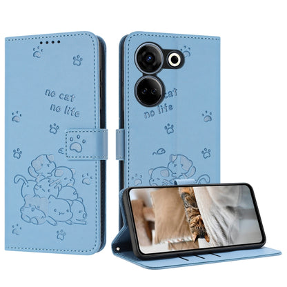 Embossed Kitten Phone Leather Case with Lanyard, For Tecno Spark 20 Pro+ 4G, For Tecno Spark 20 Pro, For Tecno Spark Go 2024 4G, For Tecno Pova 5 Pro, For Tecno Pova 5, For Tecno Camon 20 Premier, For Tecno Camon 20 Pro 5G                              ...