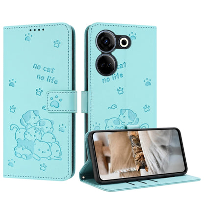 Embossed Kitten Phone Leather Case with Lanyard, For Tecno Spark 20 Pro+ 4G, For Tecno Spark 20 Pro, For Tecno Spark Go 2024 4G, For Tecno Pova 5 Pro, For Tecno Pova 5, For Tecno Camon 20 Premier, For Tecno Camon 20 Pro 5G                              ...