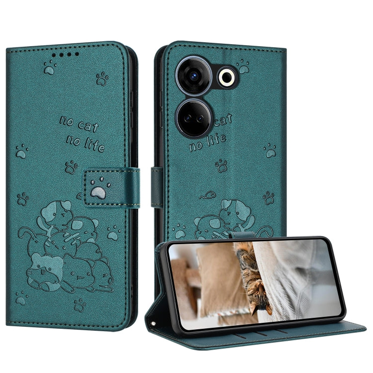 Embossed Kitten Phone Leather Case with Lanyard, For Tecno Spark 20 Pro+ 4G, For Tecno Spark 20 Pro, For Tecno Spark Go 2024 4G, For Tecno Pova 5 Pro, For Tecno Pova 5, For Tecno Camon 20 Premier, For Tecno Camon 20 Pro 5G                              ...