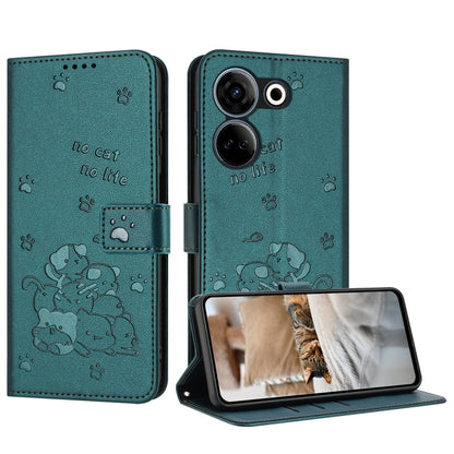 Embossed Kitten Phone Leather Case with Lanyard, For Tecno Spark 20 Pro+ 4G, For Tecno Spark 20 Pro, For Tecno Spark Go 2024 4G, For Tecno Pova 5 Pro, For Tecno Pova 5, For Tecno Camon 20 Premier, For Tecno Camon 20 Pro 5G                              ...