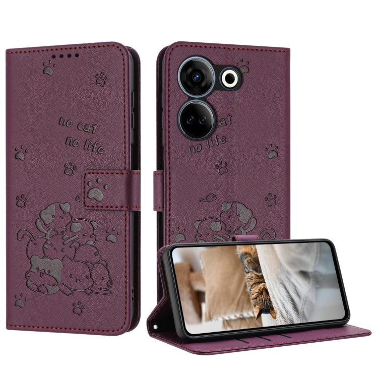 Embossed Kitten Phone Leather Case with Lanyard, For Tecno Spark 20 Pro+ 4G, For Tecno Spark 20 Pro, For Tecno Spark Go 2024 4G, For Tecno Pova 5 Pro, For Tecno Pova 5, For Tecno Camon 20 Premier, For Tecno Camon 20 Pro 5G                              ...