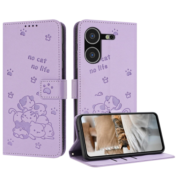 Embossed Kitten Phone Leather Case with Lanyard, For Tecno Spark 20 Pro+ 4G, For Tecno Spark 20 Pro, For Tecno Spark Go 2024 4G, For Tecno Pova 5 Pro, For Tecno Pova 5, For Tecno Camon 20 Premier, For Tecno Camon 20 Pro 5G                              ...