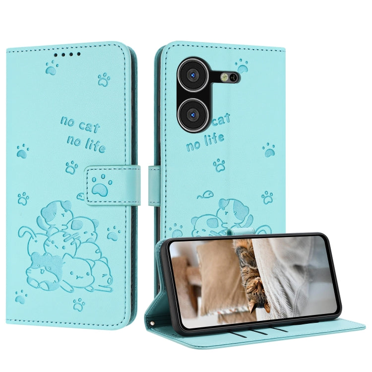 Embossed Kitten Phone Leather Case with Lanyard, For Tecno Spark 20 Pro+ 4G, For Tecno Spark 20 Pro, For Tecno Spark Go 2024 4G, For Tecno Pova 5 Pro, For Tecno Pova 5, For Tecno Camon 20 Premier, For Tecno Camon 20 Pro 5G                              ...