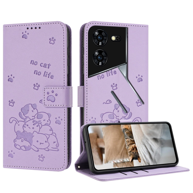 Embossed Kitten Phone Leather Case with Lanyard, For Tecno Spark 20 Pro+ 4G, For Tecno Spark 20 Pro, For Tecno Spark Go 2024 4G, For Tecno Pova 5 Pro, For Tecno Pova 5, For Tecno Camon 20 Premier, For Tecno Camon 20 Pro 5G                              ...