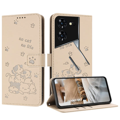 Embossed Kitten Phone Leather Case with Lanyard, For Tecno Spark 20 Pro+ 4G, For Tecno Spark 20 Pro, For Tecno Spark Go 2024 4G, For Tecno Pova 5 Pro, For Tecno Pova 5, For Tecno Camon 20 Premier, For Tecno Camon 20 Pro 5G                              ...