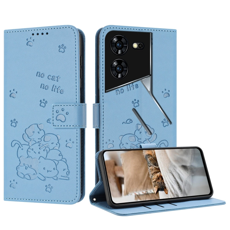 Embossed Kitten Phone Leather Case with Lanyard, For Tecno Spark 20 Pro+ 4G, For Tecno Spark 20 Pro, For Tecno Spark Go 2024 4G, For Tecno Pova 5 Pro, For Tecno Pova 5, For Tecno Camon 20 Premier, For Tecno Camon 20 Pro 5G                              ...