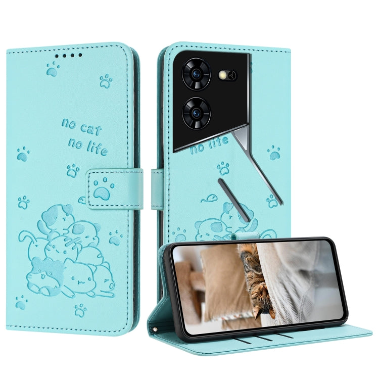 Embossed Kitten Phone Leather Case with Lanyard, For Tecno Spark 20 Pro+ 4G, For Tecno Spark 20 Pro, For Tecno Spark Go 2024 4G, For Tecno Pova 5 Pro, For Tecno Pova 5, For Tecno Camon 20 Premier, For Tecno Camon 20 Pro 5G                              ...