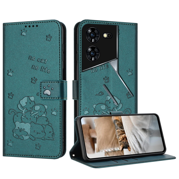 Embossed Kitten Phone Leather Case with Lanyard, For Tecno Spark 20 Pro+ 4G, For Tecno Spark 20 Pro, For Tecno Spark Go 2024 4G, For Tecno Pova 5 Pro, For Tecno Pova 5, For Tecno Camon 20 Premier, For Tecno Camon 20 Pro 5G                              ...