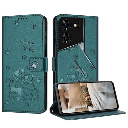 Embossed Kitten Phone Leather Case with Lanyard, For Tecno Spark 20 Pro+ 4G, For Tecno Spark 20 Pro, For Tecno Spark Go 2024 4G, For Tecno Pova 5 Pro, For Tecno Pova 5, For Tecno Camon 20 Premier, For Tecno Camon 20 Pro 5G                              ...