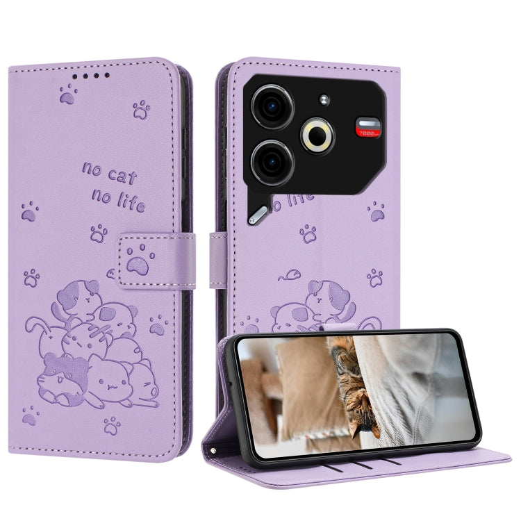 Embossed Kitten Phone Leather Case with Lanyard, For Tecno Camon 40 Premier, For Tecno Camon 40 4G, For Tecno Camon 40 Pro 5G, For Tecno Spark 30C 5G / Pop 9 5G, For Tecno Camon 30S, For Tecno Spark 30 5G, For Tecno Spark 30 Pro, For Tecno Spark 30 4G ...