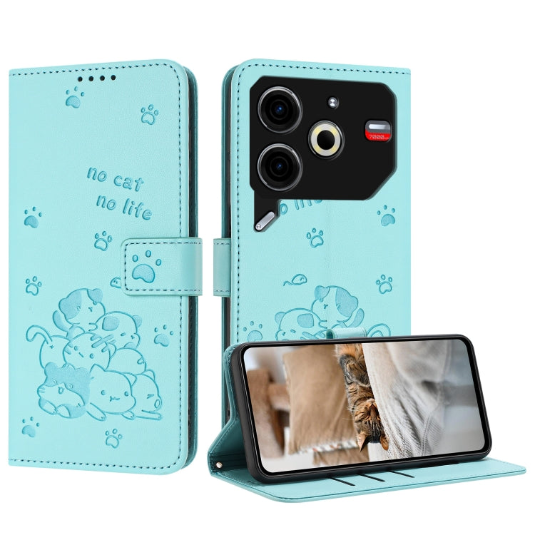 Embossed Kitten Phone Leather Case with Lanyard, For Tecno Camon 40 Premier, For Tecno Camon 40 4G, For Tecno Camon 40 Pro 5G, For Tecno Spark 30C 5G / Pop 9 5G, For Tecno Camon 30S, For Tecno Spark 30 5G, For Tecno Spark 30 Pro, For Tecno Spark 30 4G ...