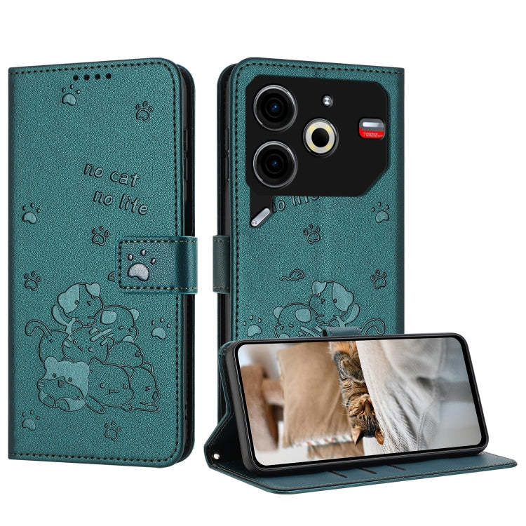 Embossed Kitten Phone Leather Case with Lanyard, For Tecno Camon 40 Premier, For Tecno Camon 40 4G, For Tecno Camon 40 Pro 5G, For Tecno Spark 30C 5G / Pop 9 5G, For Tecno Camon 30S, For Tecno Spark 30 5G, For Tecno Spark 30 Pro, For Tecno Spark 30 4G ...