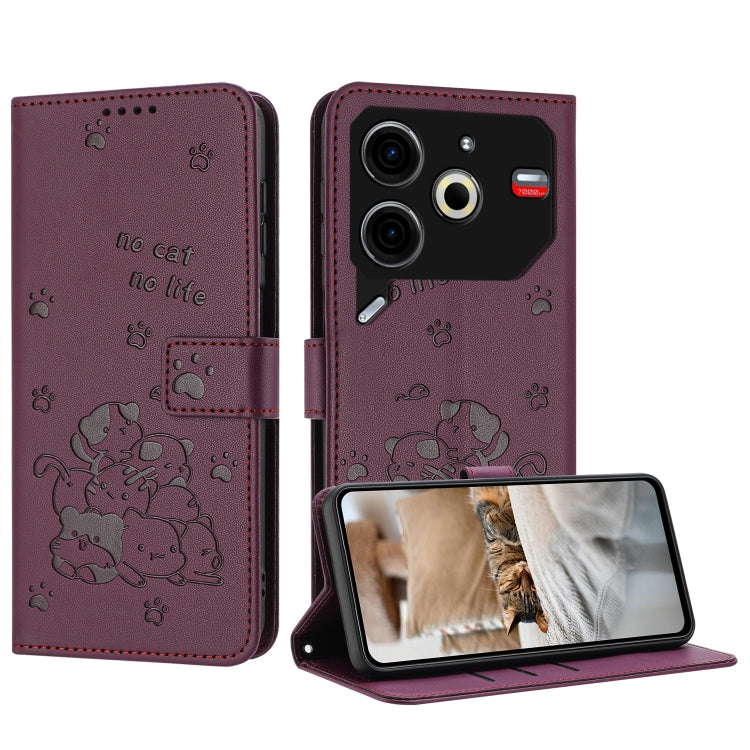 Embossed Kitten Phone Leather Case with Lanyard, For Tecno Camon 40 Premier, For Tecno Camon 40 4G, For Tecno Camon 40 Pro 5G, For Tecno Spark 30C 5G / Pop 9 5G, For Tecno Camon 30S, For Tecno Spark 30 5G, For Tecno Spark 30 Pro, For Tecno Spark 30 4G ...