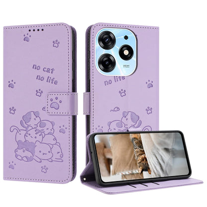 Embossed Kitten Phone Leather Case with Lanyard, For Tecno Spark 20 Pro+ 4G, For Tecno Spark 20 Pro, For Tecno Spark Go 2024 4G, For Tecno Pova 5 Pro, For Tecno Pova 5, For Tecno Camon 20 Premier, For Tecno Camon 20 Pro 5G                              ...