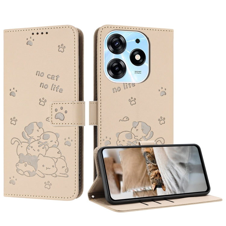 Embossed Kitten Phone Leather Case with Lanyard, For Tecno Spark 20 Pro+ 4G, For Tecno Spark 20 Pro, For Tecno Spark Go 2024 4G, For Tecno Pova 5 Pro, For Tecno Pova 5, For Tecno Camon 20 Premier, For Tecno Camon 20 Pro 5G                              ...