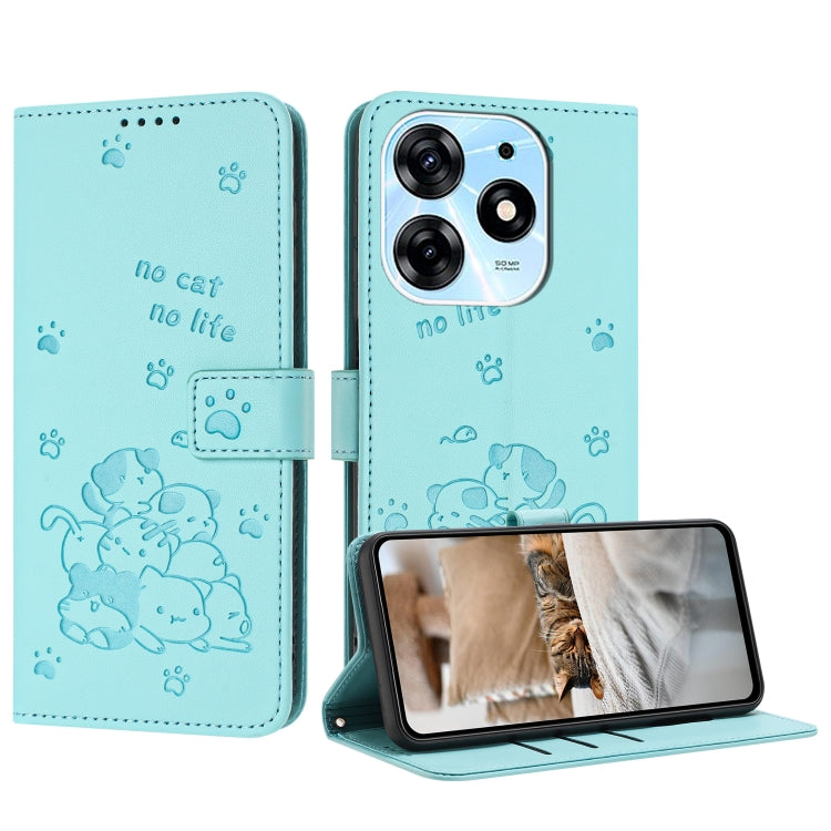 Embossed Kitten Phone Leather Case with Lanyard, For Tecno Spark 20 Pro+ 4G, For Tecno Spark 20 Pro, For Tecno Spark Go 2024 4G, For Tecno Pova 5 Pro, For Tecno Pova 5, For Tecno Camon 20 Premier, For Tecno Camon 20 Pro 5G                              ...