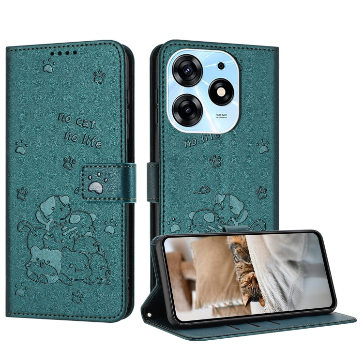 Embossed Kitten Phone Leather Case with Lanyard, For Tecno Spark 20 Pro+ 4G, For Tecno Spark 20 Pro, For Tecno Spark Go 2024 4G, For Tecno Pova 5 Pro, For Tecno Pova 5, For Tecno Camon 20 Premier, For Tecno Camon 20 Pro 5G                              ...