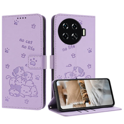 Embossed Kitten Phone Leather Case with Lanyard, For Tecno Spark 20 Pro+ 4G, For Tecno Spark 20 Pro, For Tecno Spark Go 2024 4G, For Tecno Pova 5 Pro, For Tecno Pova 5, For Tecno Camon 20 Premier, For Tecno Camon 20 Pro 5G                              ...