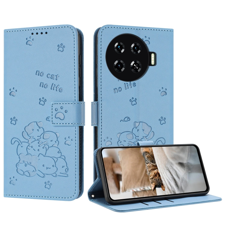 Embossed Kitten Phone Leather Case with Lanyard, For Tecno Spark 20 Pro+ 4G, For Tecno Spark 20 Pro, For Tecno Spark Go 2024 4G, For Tecno Pova 5 Pro, For Tecno Pova 5, For Tecno Camon 20 Premier, For Tecno Camon 20 Pro 5G                              ...
