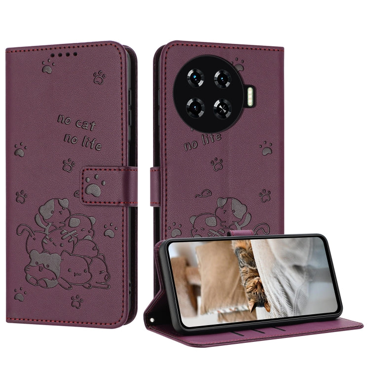 Embossed Kitten Phone Leather Case with Lanyard, For Tecno Spark 20 Pro+ 4G, For Tecno Spark 20 Pro, For Tecno Spark Go 2024 4G, For Tecno Pova 5 Pro, For Tecno Pova 5, For Tecno Camon 20 Premier, For Tecno Camon 20 Pro 5G                              ...