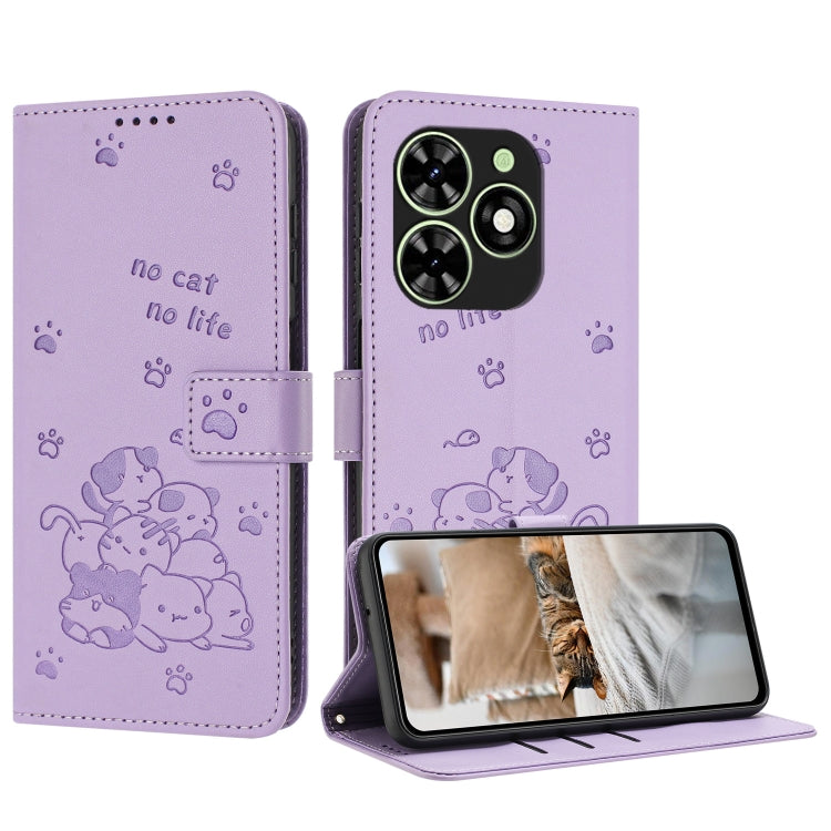 Embossed Kitten Phone Leather Case with Lanyard, For Tecno Spark 20 Pro+ 4G, For Tecno Spark 20 Pro, For Tecno Spark Go 2024 4G, For Tecno Pova 5 Pro, For Tecno Pova 5, For Tecno Camon 20 Premier, For Tecno Camon 20 Pro 5G                              ...