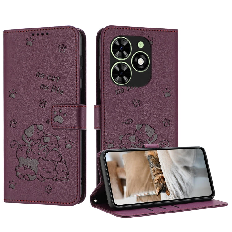 Embossed Kitten Phone Leather Case with Lanyard, For Tecno Spark 20 Pro+ 4G, For Tecno Spark 20 Pro, For Tecno Spark Go 2024 4G, For Tecno Pova 5 Pro, For Tecno Pova 5, For Tecno Camon 20 Premier, For Tecno Camon 20 Pro 5G                              ...