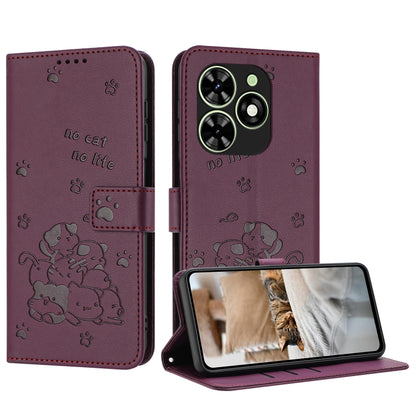 Embossed Kitten Phone Leather Case with Lanyard, For Tecno Spark 20 Pro+ 4G, For Tecno Spark 20 Pro, For Tecno Spark Go 2024 4G, For Tecno Pova 5 Pro, For Tecno Pova 5, For Tecno Camon 20 Premier, For Tecno Camon 20 Pro 5G                              ...