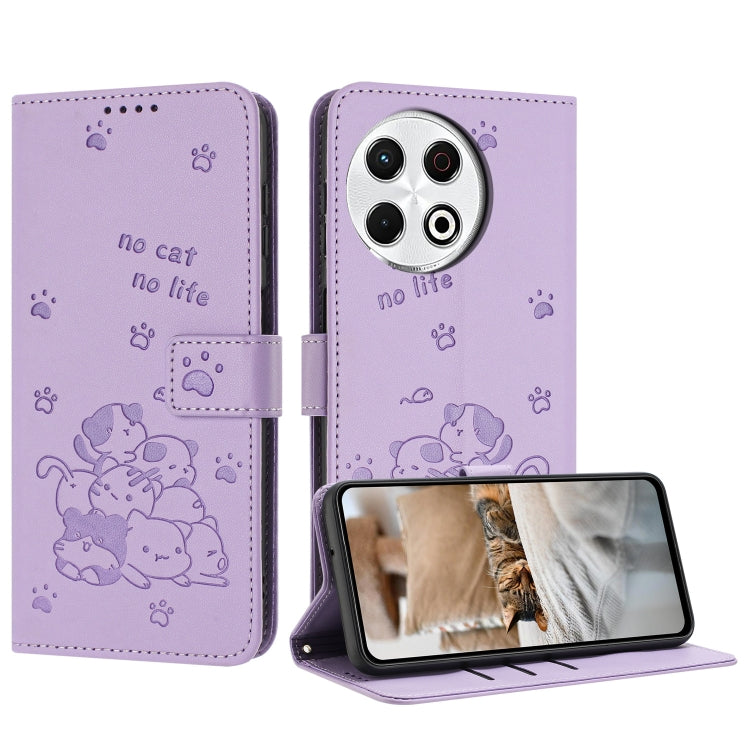 Embossed Kitten Phone Leather Case with Lanyard, For Tecno Camon 40 Premier, For Tecno Camon 40 4G, For Tecno Camon 40 Pro 5G, For Tecno Spark 30C 5G / Pop 9 5G, For Tecno Camon 30S, For Tecno Spark 30 5G, For Tecno Spark 30 Pro, For Tecno Spark 30 4G ...