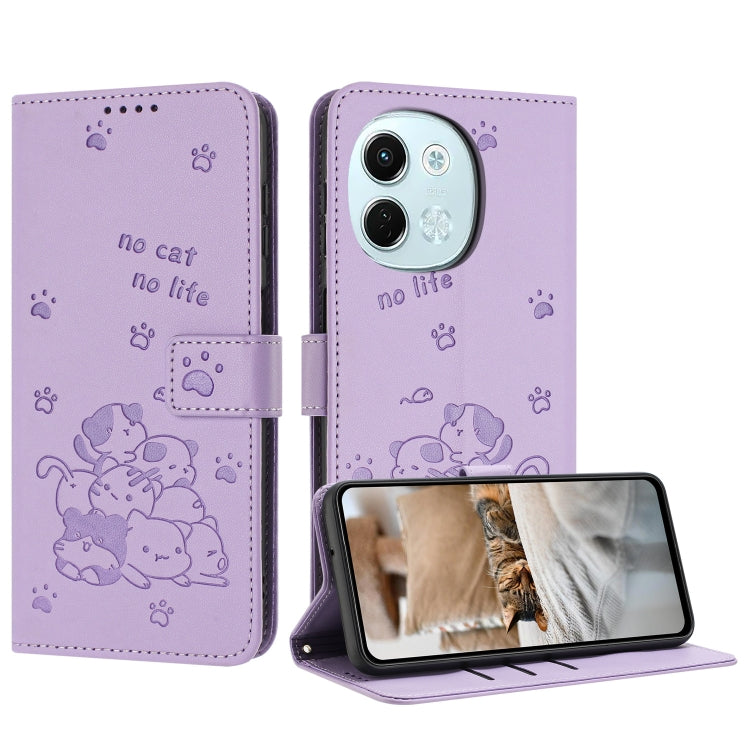 Embossed Kitten Phone Leather Case with Lanyard, For Tecno Camon 40 Premier, For Tecno Camon 40 4G, For Tecno Camon 40 Pro 5G, For Tecno Spark 30C 5G / Pop 9 5G, For Tecno Camon 30S, For Tecno Spark 30 5G, For Tecno Spark 30 Pro, For Tecno Spark 30 4G ...