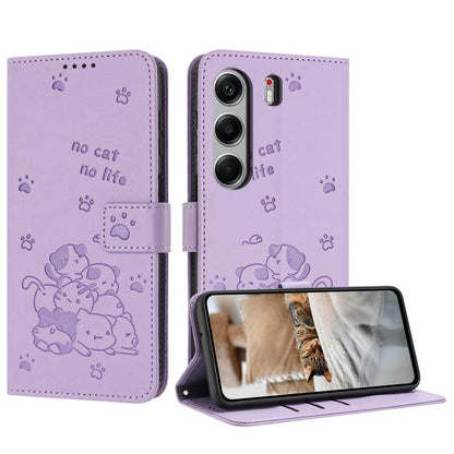 Embossed Kitten Phone Leather Case with Lanyard, For Tecno Camon 40 Premier, For Tecno Camon 40 4G, For Tecno Camon 40 Pro 5G, For Tecno Spark 30C 5G / Pop 9 5G, For Tecno Camon 30S, For Tecno Spark 30 5G, For Tecno Spark 30 Pro, For Tecno Spark 30 4G ...