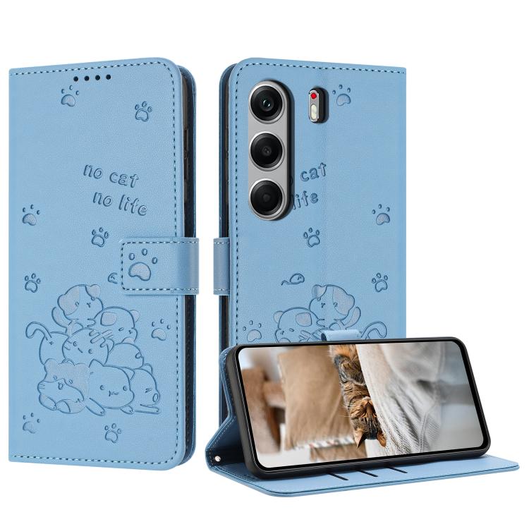 Embossed Kitten Phone Leather Case with Lanyard, For Tecno Camon 40 Premier, For Tecno Camon 40 4G, For Tecno Camon 40 Pro 5G, For Tecno Spark 30C 5G / Pop 9 5G, For Tecno Camon 30S, For Tecno Spark 30 5G, For Tecno Spark 30 Pro, For Tecno Spark 30 4G ...