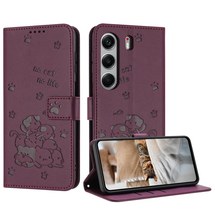 Embossed Kitten Phone Leather Case with Lanyard, For Tecno Camon 40 Premier, For Tecno Camon 40 4G, For Tecno Camon 40 Pro 5G, For Tecno Spark 30C 5G / Pop 9 5G, For Tecno Camon 30S, For Tecno Spark 30 5G, For Tecno Spark 30 Pro, For Tecno Spark 30 4G ...