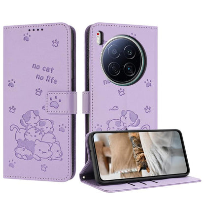 Embossed Kitten Phone Leather Case with Lanyard, For Tecno Camon 40 Premier, For Tecno Camon 40 4G, For Tecno Camon 40 Pro 5G, For Tecno Spark 30C 5G / Pop 9 5G, For Tecno Camon 30S, For Tecno Spark 30 5G, For Tecno Spark 30 Pro, For Tecno Spark 30 4G ...