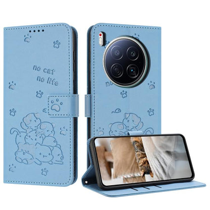 Embossed Kitten Phone Leather Case with Lanyard, For Tecno Camon 40 Premier, For Tecno Camon 40 4G, For Tecno Camon 40 Pro 5G, For Tecno Spark 30C 5G / Pop 9 5G, For Tecno Camon 30S, For Tecno Spark 30 5G, For Tecno Spark 30 Pro, For Tecno Spark 30 4G ...